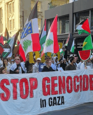 A New Zealand protest over Israel's genocide in Gaza in Auckland's Te Komititanga last Saturday