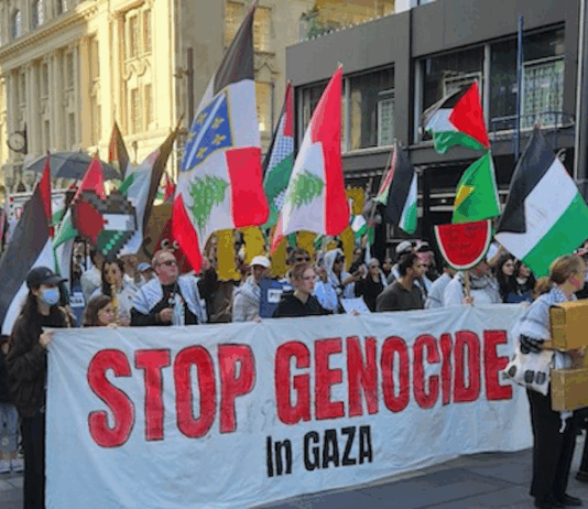 A New Zealand protest over Israel's genocide in Gaza in Auckland's Te Komititanga last Saturday