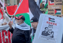 The global Nakba Day protest with marchers today in Queen Street in New Zealand's largest city Auckland