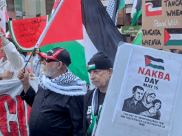The global Nakba Day protest with marchers today in Queen Street in New Zealand's largest city Auckland