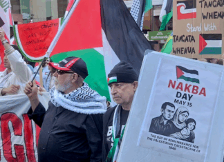 The global Nakba Day protest with marchers today in Queen Street in New Zealand's largest city Auckland