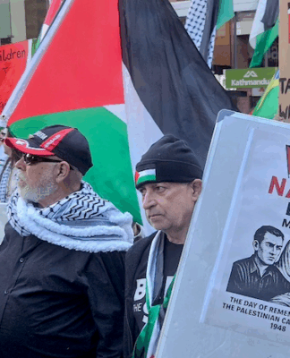 The global Nakba Day protest with marchers today in Queen Street in New Zealand's largest city Auckland