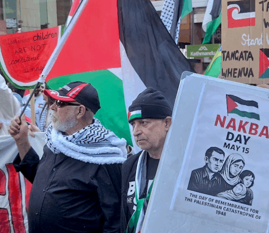 The global Nakba Day protest with marchers today in Queen Street in New Zealand's largest city Auckland