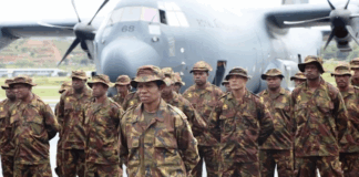 Some of the 100 PNG Defence Force personnel who deployed to Australia to help fight bushfires in January 2020