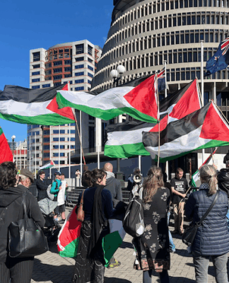 New Zealand protesters for Palestine delivering PSNA's open letter to Foreign Minister Winston Peters
