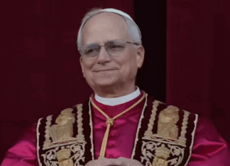 Newly elected Pope Leo XIV appears at the balcony of St Peter’s Basilica at the Vatican