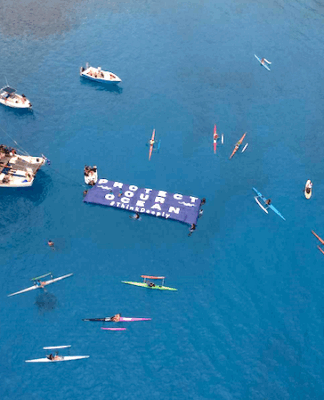 Hundreds of people peacefully rallied at sea to protect the ocean from seabed activities in August 2024