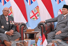 Fiji Prime Minister Sitiveni Rabuka (left) with President Prabowo Subianto at the Merdeka Palace, Jakarta, in April 2025