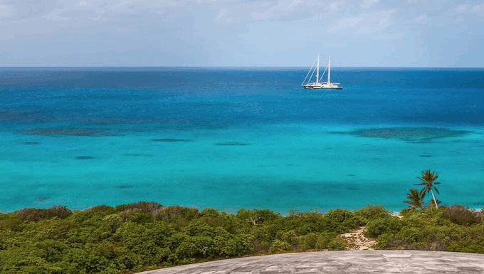 Once a tropical paradise thick with coconut palms, Runit Island is capped by a massive concrete structure