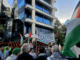 New Zealand protesters outside the headquarters of Television New Zealand