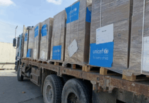A truck laden with humanitarian aid for Gaza