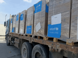 A truck laden with humanitarian aid for Gaza