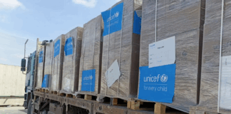 A truck laden with humanitarian aid for Gaza