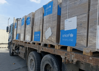 A truck laden with humanitarian aid for Gaza