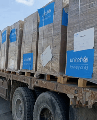 A truck laden with humanitarian aid for Gaza