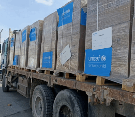 A truck laden with humanitarian aid for Gaza