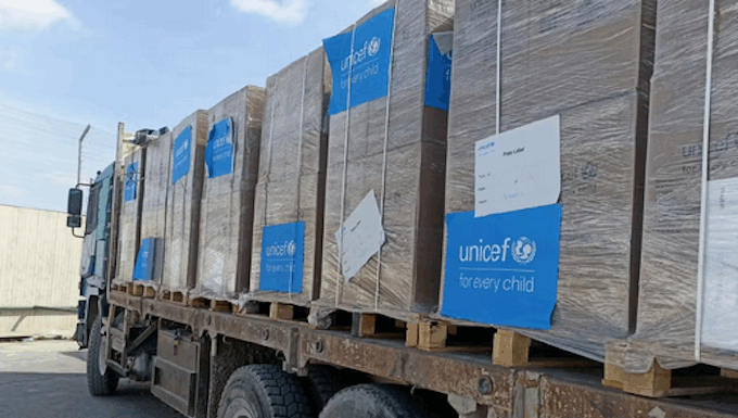 A truck laden with humanitarian aid for Gaza