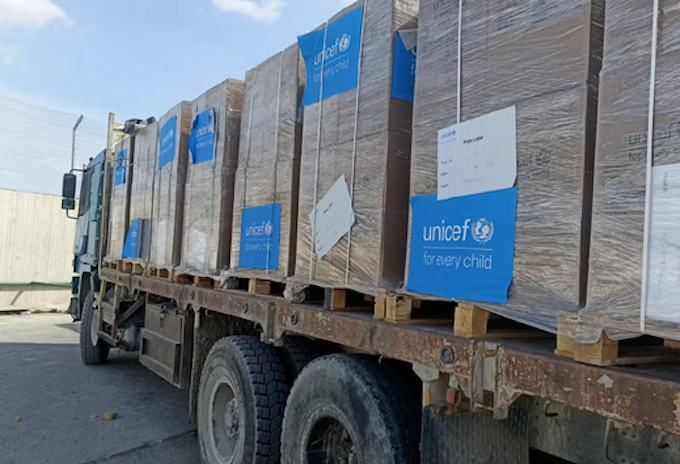 Unicef truck Unicef 680wide A truck laden with humanitarian aid for Gaza