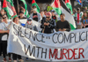 New Zealand protesters in Auckland yesterday condemning the genocide in Gaza