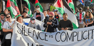 New Zealand protesters in Auckland yesterday condemning the genocide in Gaza