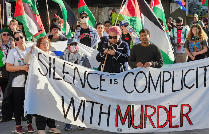Akld protest APR 680wide New Zealand protesters in Auckland yesterday condemning the genocide in Gaza