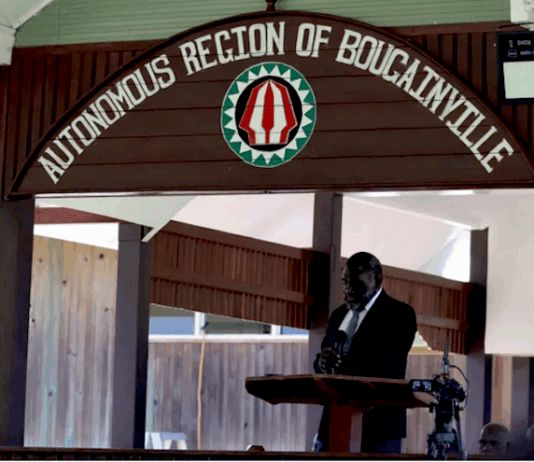 Bougainville President Ishamel Toroama speaking at the launch of the Bougainville Digital Democracy Project earlier this year