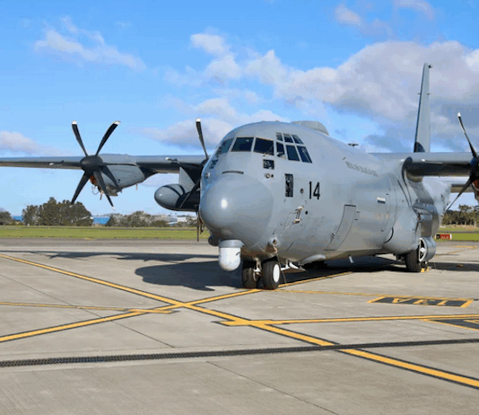A C-130J Hercules at Whenuapai RNZAF base