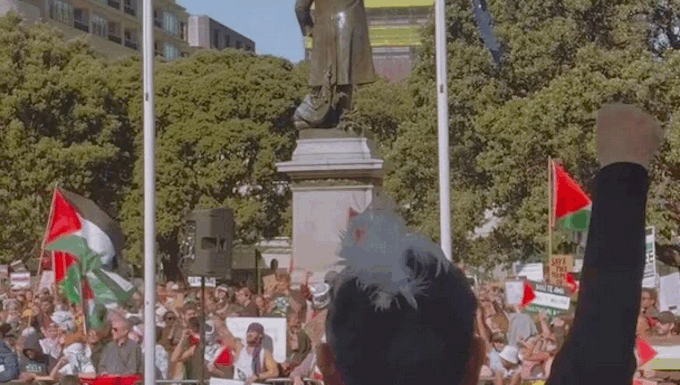 Te Pāti Māori co-leader Debbie Ngarewa-Packer at a pro-Palestinian rally outside the NZ Parliament