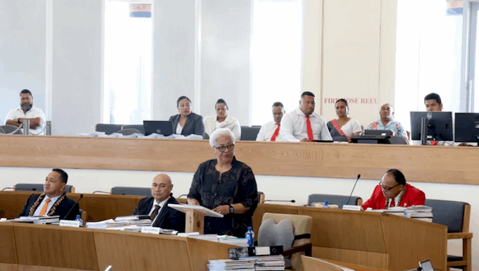 Prime Minister Fiāme Naomi Mata'afa on the floor of Parliament earlier this year