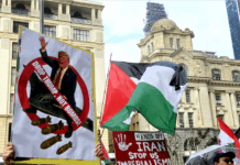 A pro-Iranian protest in Auckland, Aotearoa New Zealand, yesterday