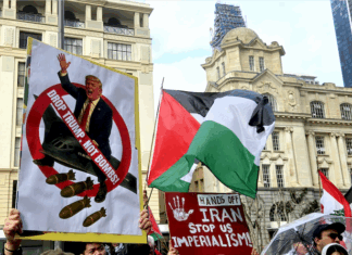 A pro-Iranian protest in Auckland, Aotearoa New Zealand, yesterday