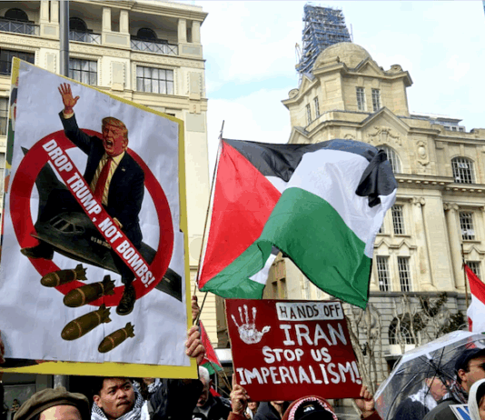 A pro-Iranian protest in Auckland, Aotearoa New Zealand, yesterday