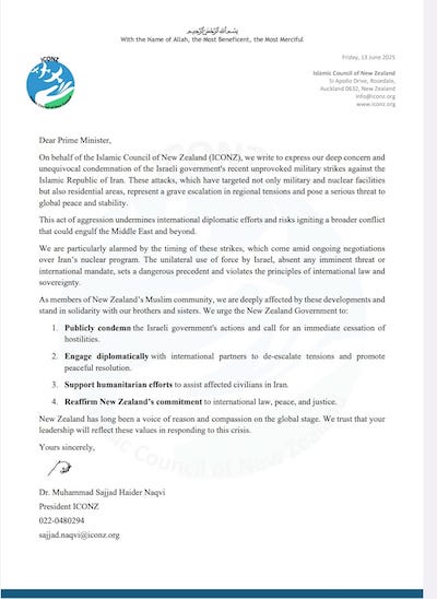 The ICONZ letter sent to Prime Minister Christopher Luxon