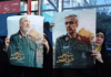 Iranians hold posters of late Islamic Revolutionary Guard Corps head Hossein Salami (left), and late Iranian Armed Forces Chief of Staff General Mohammad Bagheri (right), who were killed in Israeli airstrikes in recent days