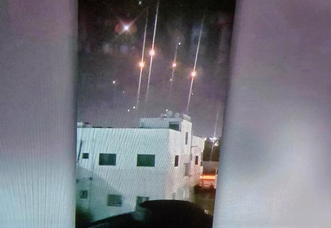 Iranian missiles raining down on Tel Aviv as seen from the occupied West Bank