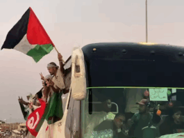 Protesters from the Maghreb taking part in the Land March to Gaza in an attempt to break Israel's siege of the Gaza Strip