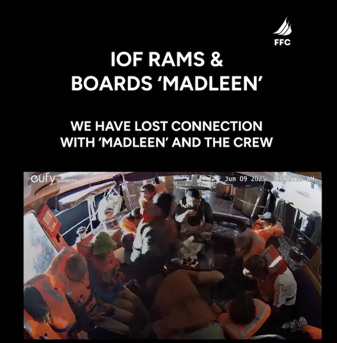 The moment that the Freedom Flotilla Coalition lost communications with the Madleen