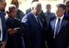 President Emmanuel Macron (right) with New Caledonia Congress former presidents Louis Mapou (left) and Roch Wamytan (centre) last yea