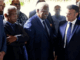 President Emmanuel Macron (right) with New Caledonia Congress former presidents Louis Mapou (left) and Roch Wamytan (centre) last yea