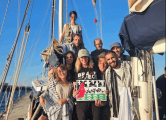 Nine of the 12 Madleen crew members before they were kidnapped by the Israeli military