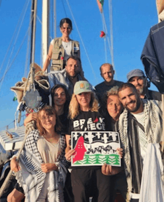 Nine of the 12 Madleen crew members before they were kidnapped by the Israeli military