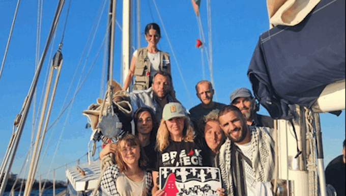 Nine of the 12 Madleen crew members before they were kidnapped by the Israeli military