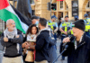 PSNA co-chair Maher Nazzal (left) at yesterday's Palestine solidarity rally in Auckland