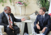 PNG Prime Minister James Marape (left) and French President Emmanuel Macron