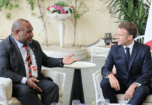 PNG Prime Minister James Marape (left) and French President Emmanuel Macron