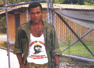 A PNG soldier guarding Bougainville's Panguna mine in 1989