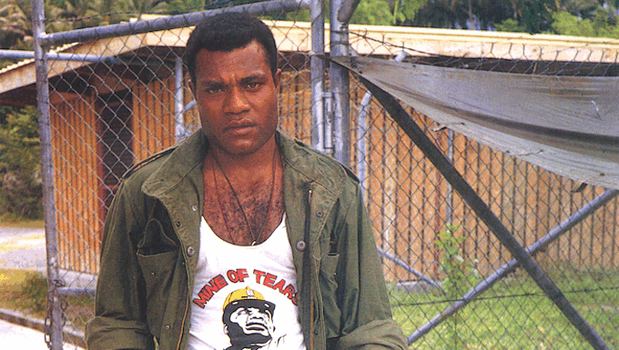 A PNG soldier guarding Bougainville's Panguna mine in 1989