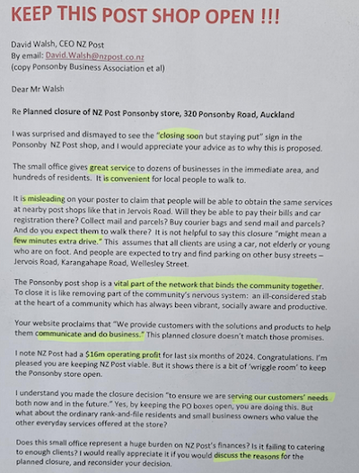 The Ponsonby protest letter from a local community advocate