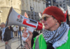 A protester at the Palestine rally against Israel's Gaza genocide and attack on Iran