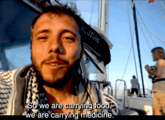 Gaza Freedom Flotilla peace activist Thiago Ávila in an interview with journalist Abby Martin before being kidnapped by Israeli forces